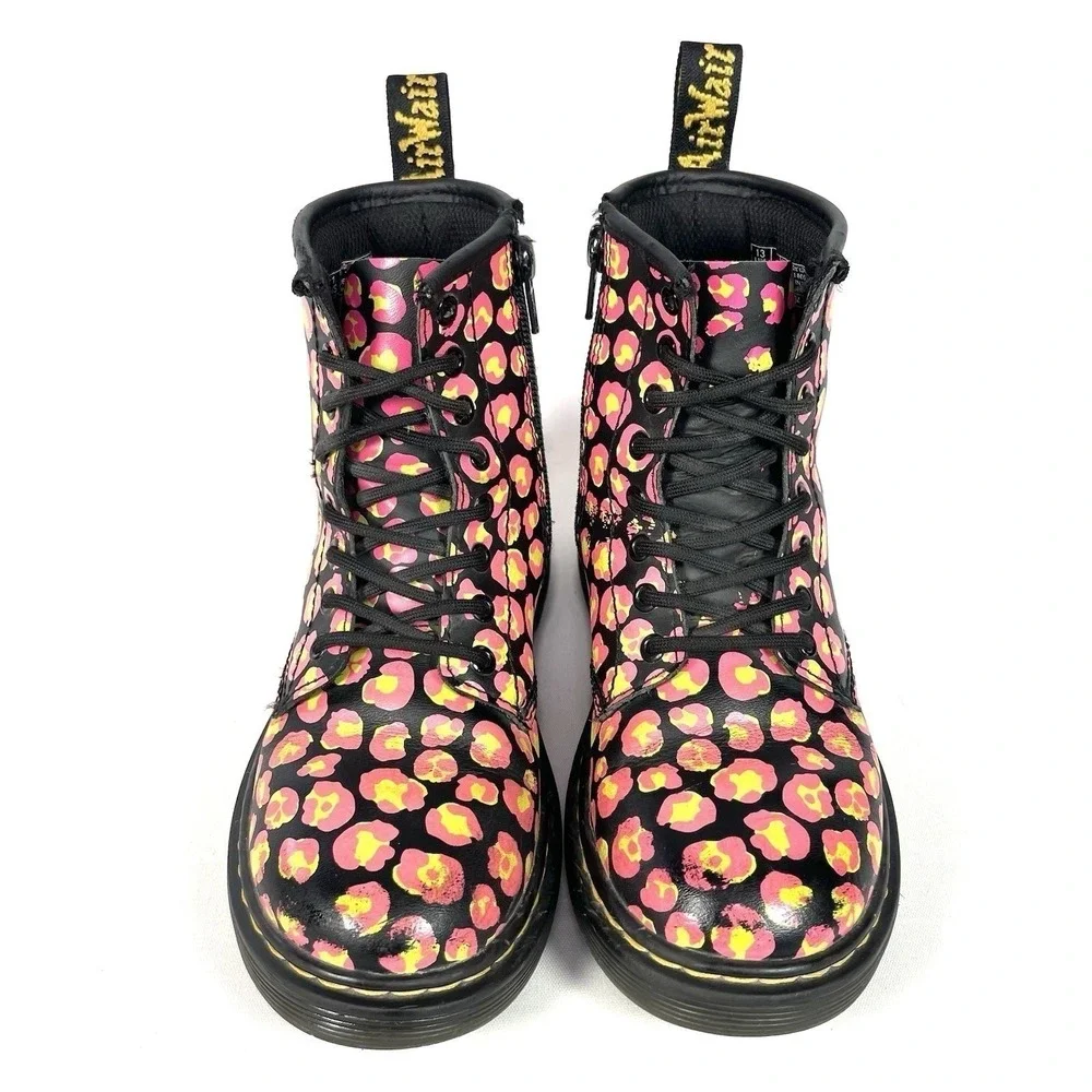 Dr. Martens 1460 Kids Size 1 Pink‎ Leopard Print Side Zip Boots